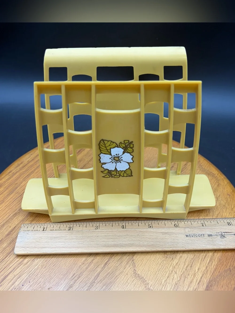 Vintage Retro Floral Mustard Yellow Napkin Holder Plastic MCM Cottagecore